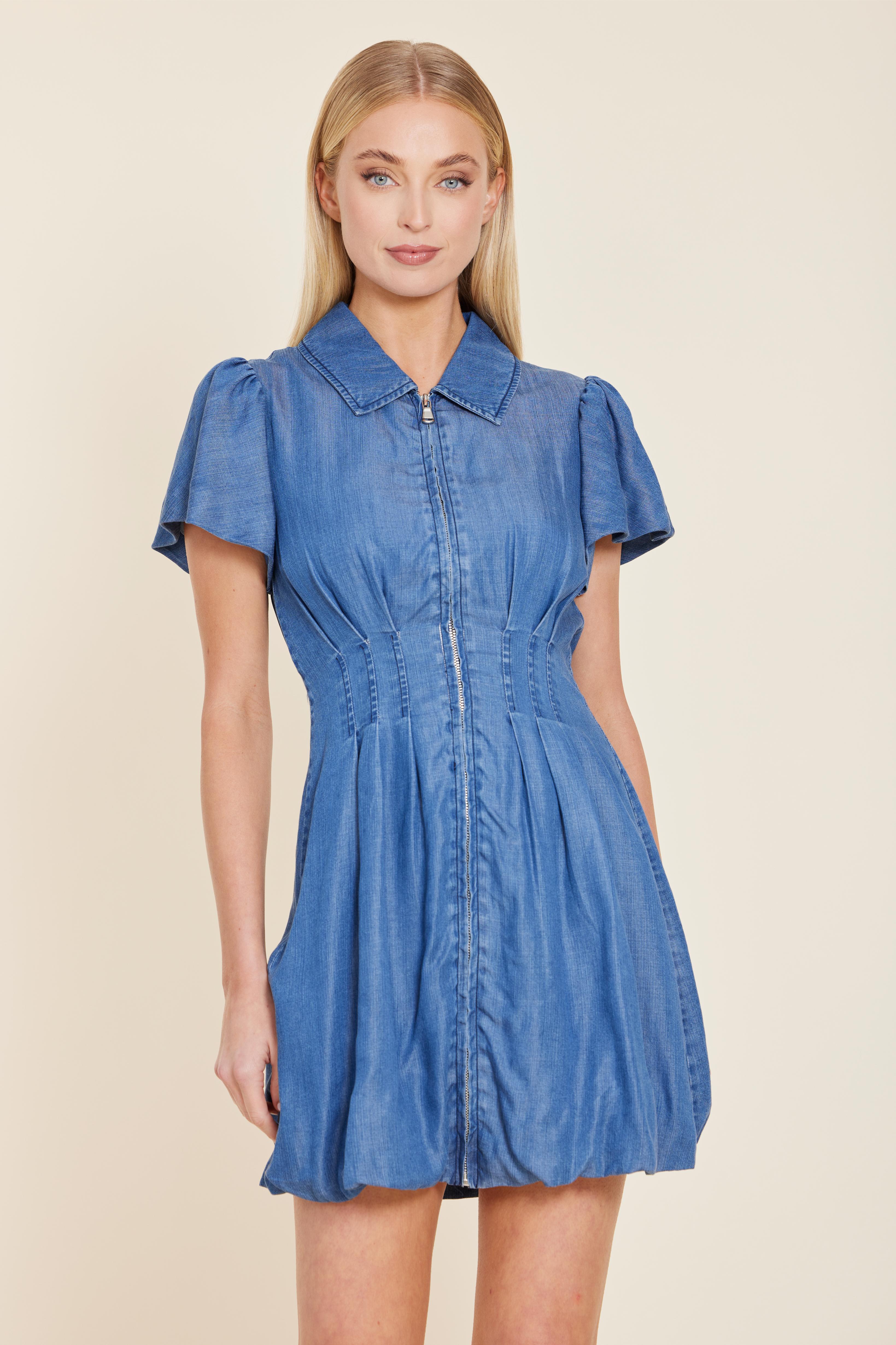 denim zip dress Women's Zip Up Mini Dress