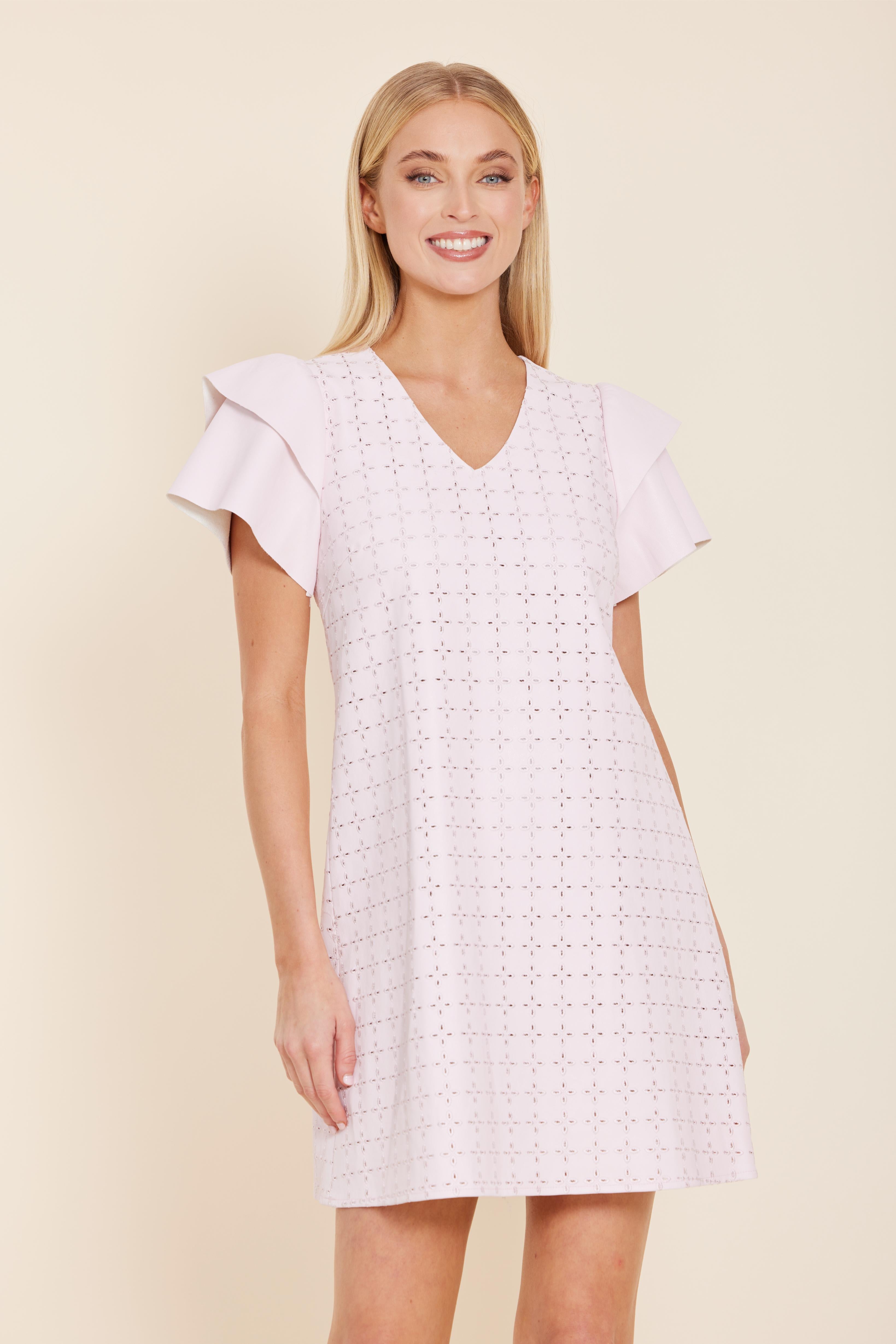 Faux Leather Embroidered Dress Shell Pink / XL