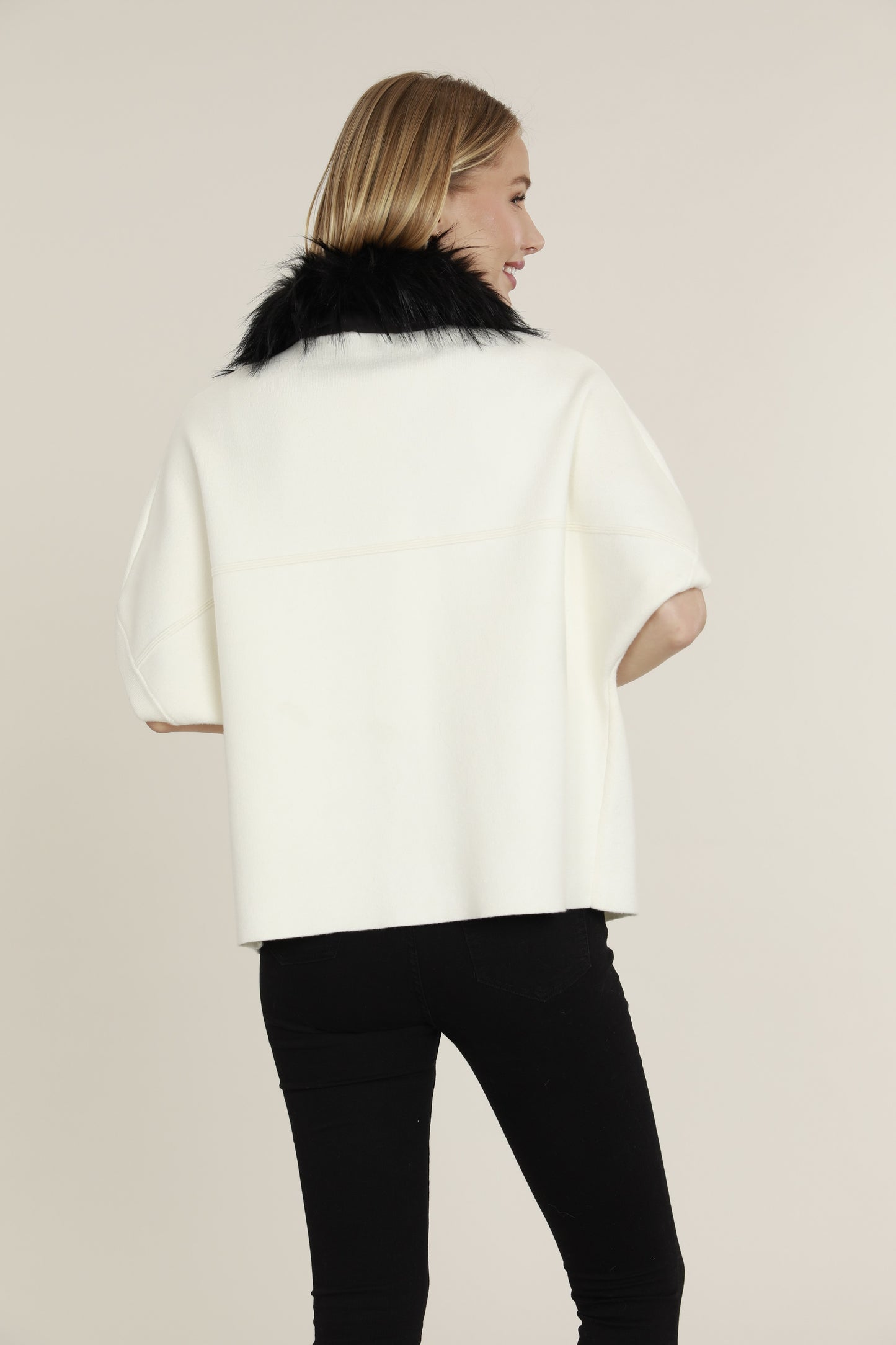 Faux Fur Collar Short Sleeve Cardigan