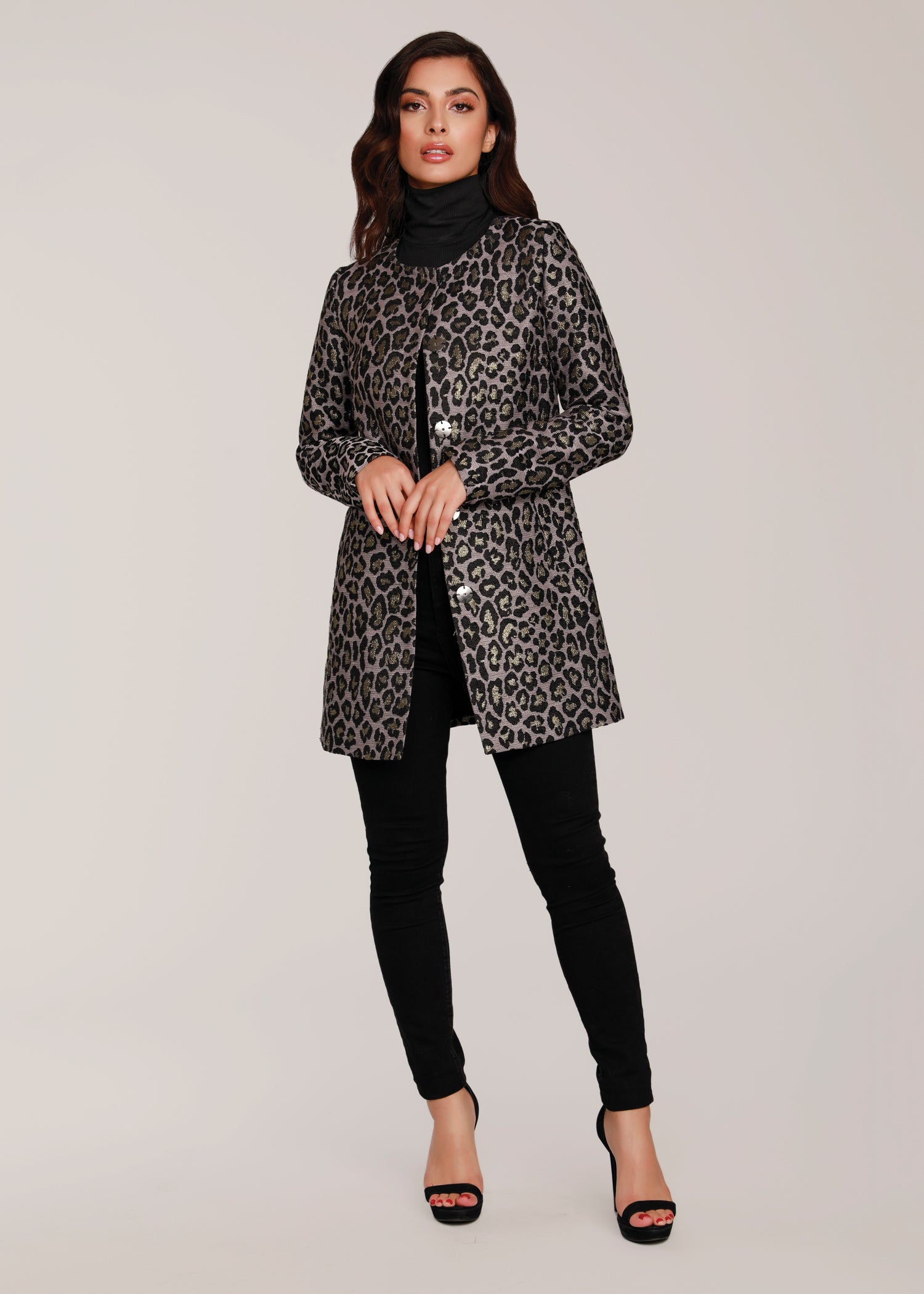 Metallic Leopard Print Coat – Dolce Cabo