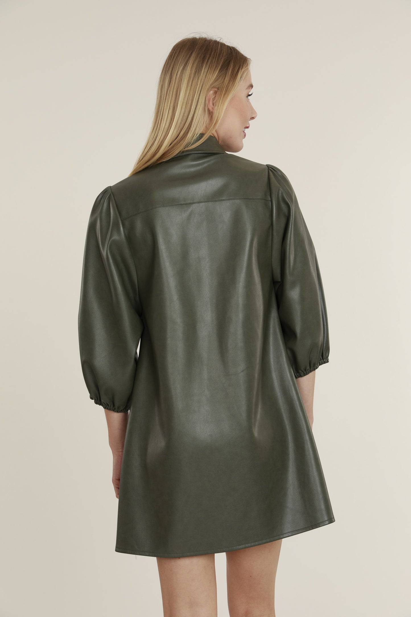 FW'23 Faux Leather Dress with Puff Sleeves