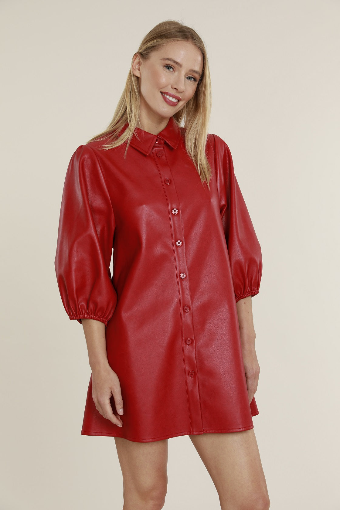 Faux Leather Dress with Puff Sleeves Dolce Cabo Faux Leather Dress with Puff Sleeves Dolce Cabo