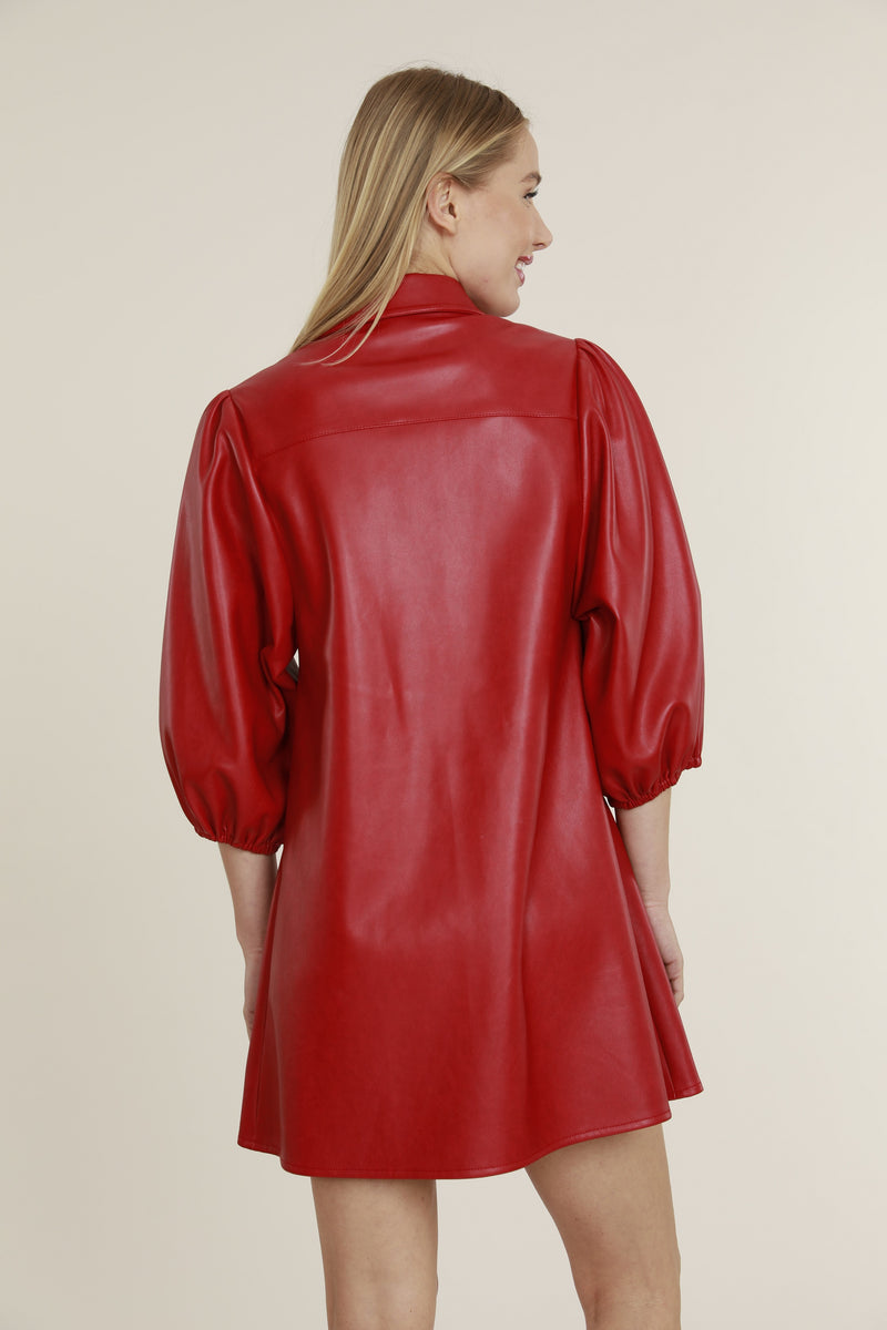 Fw23 Faux Leather Dress With Puff Sleeves Dolce Cabo 