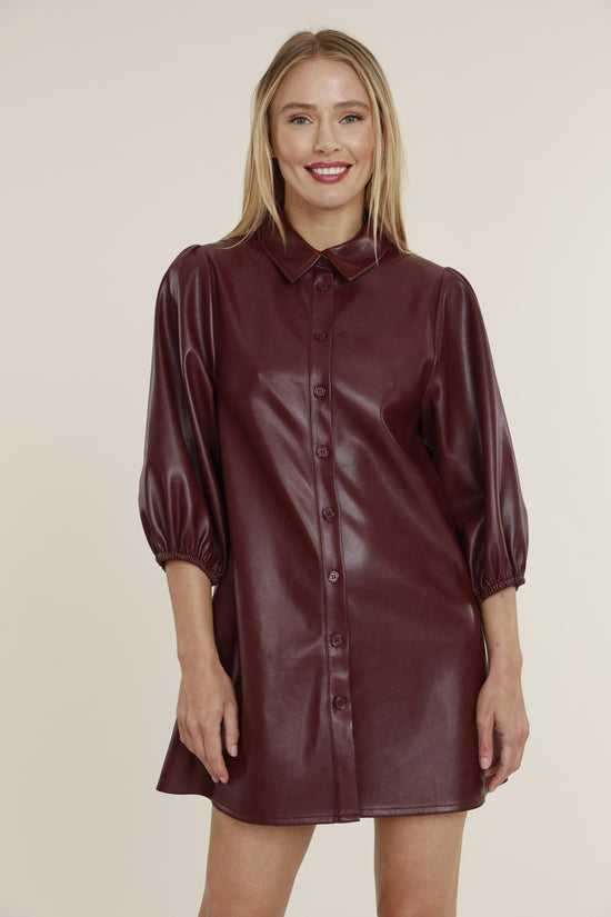 FW'23 Faux Leather Dress with Puff Sleeves