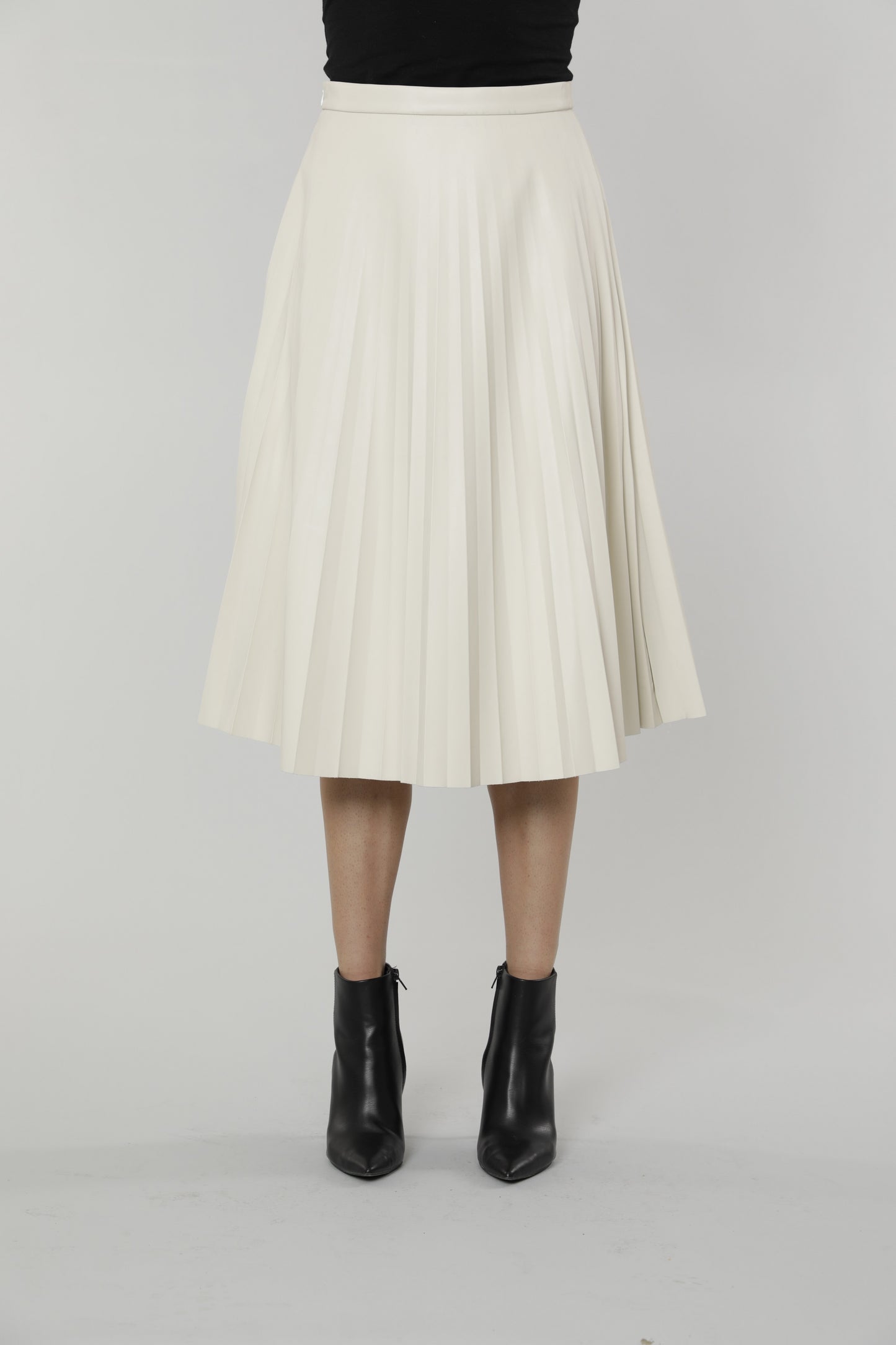 SS'23 Faux Leather Pleated Midi Skirt