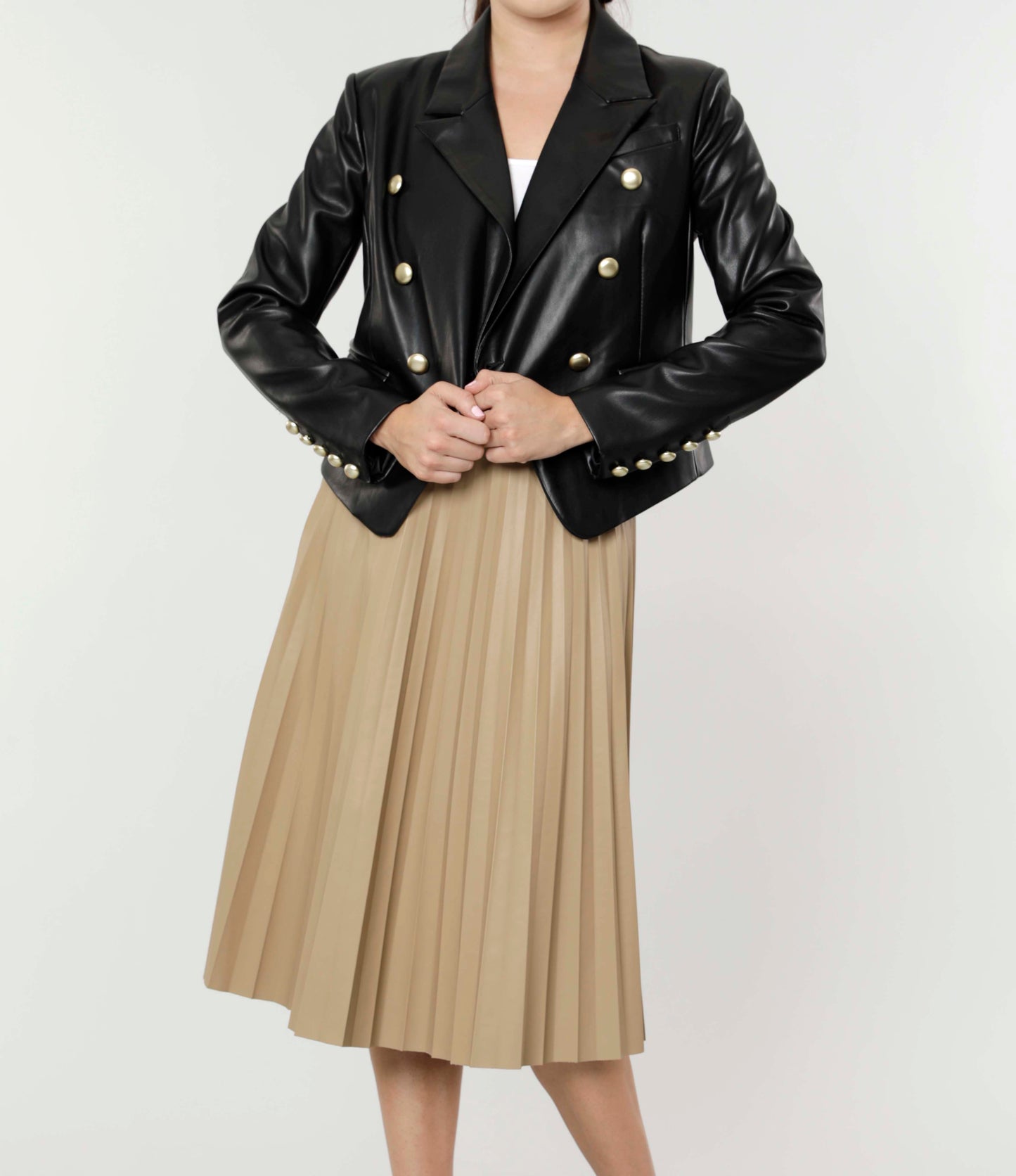 SS'23 Faux Leather Pleated Midi Skirt