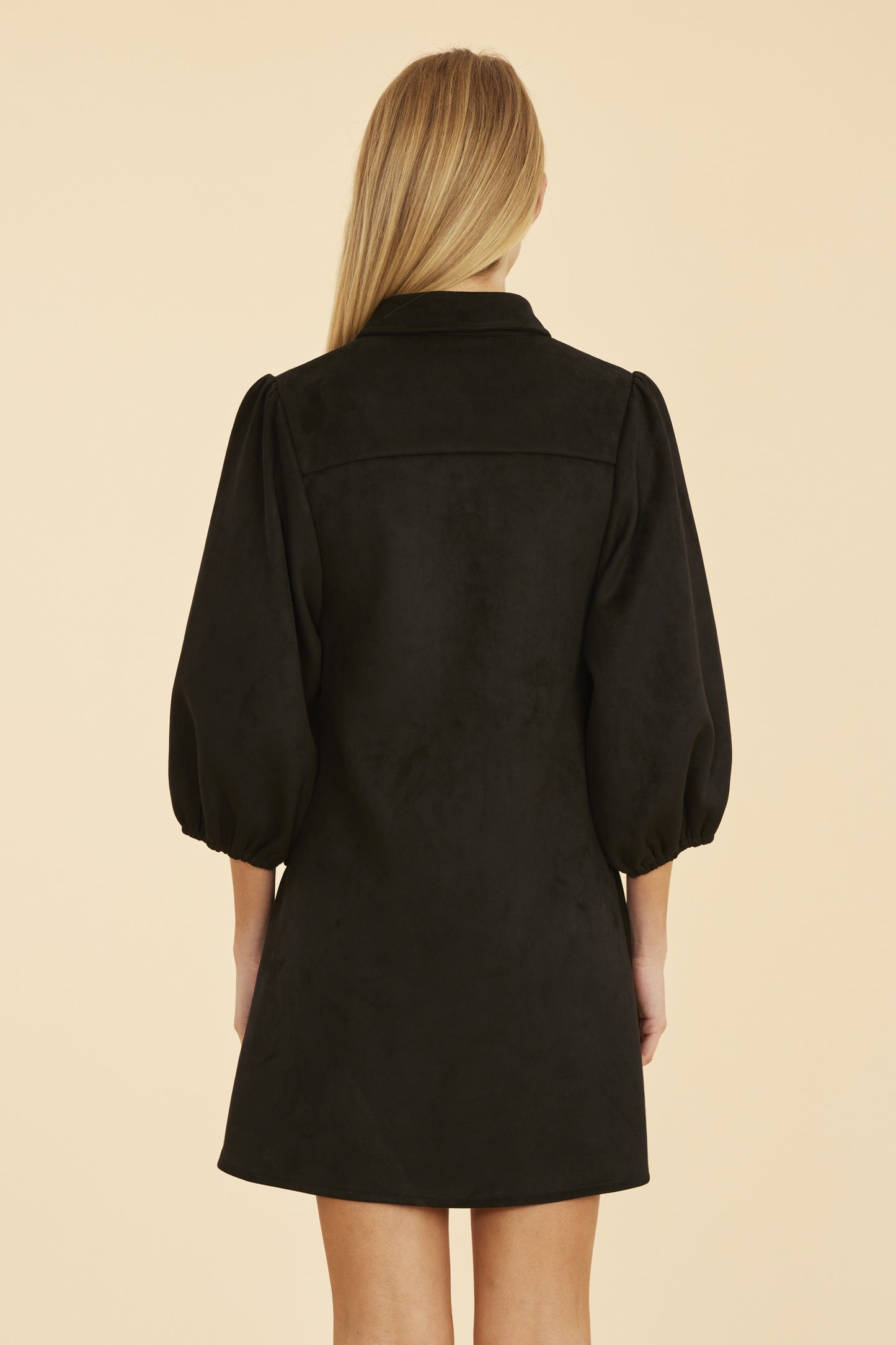 Faux Suede Puff Sleeve Shirt Dress