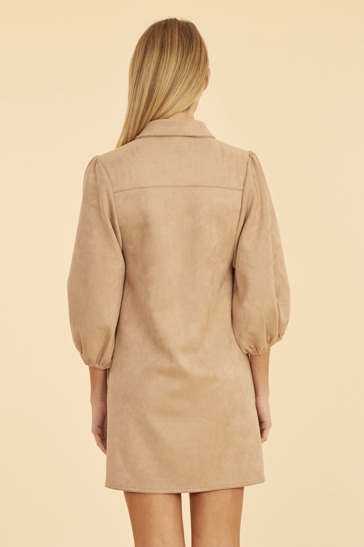 Faux Suede Puff Sleeve Shirt Dress