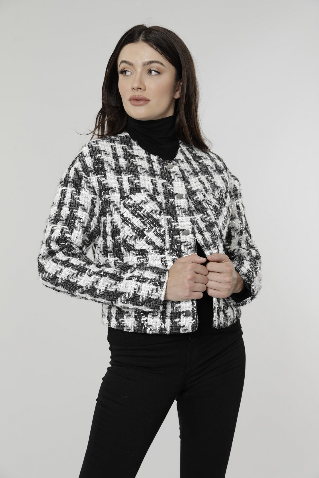 Sequin Black and White Tweed Jacket