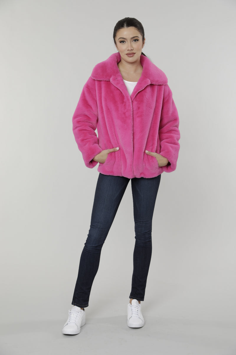 Zara pink 2024 faux fur jacket