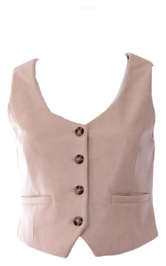 Cropped Faux Leather Vest