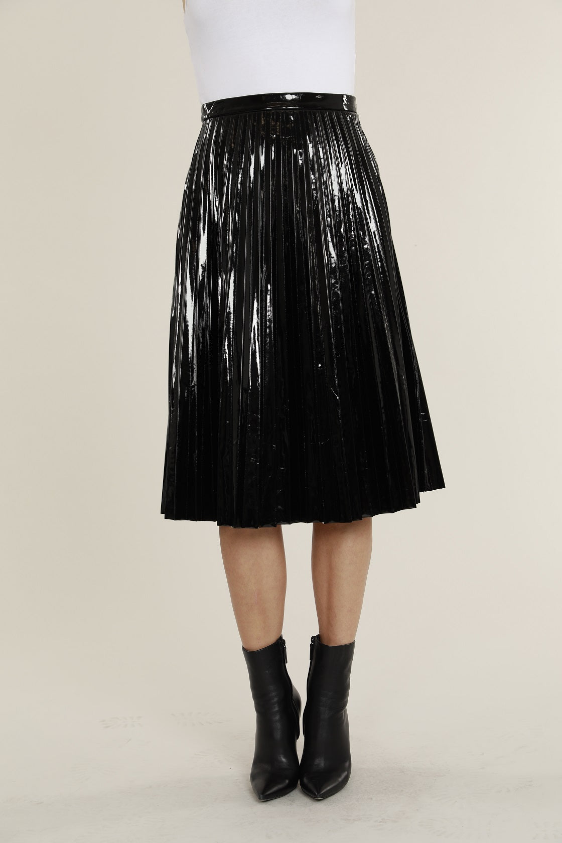 Faux Patent Leather Pleated Skirt