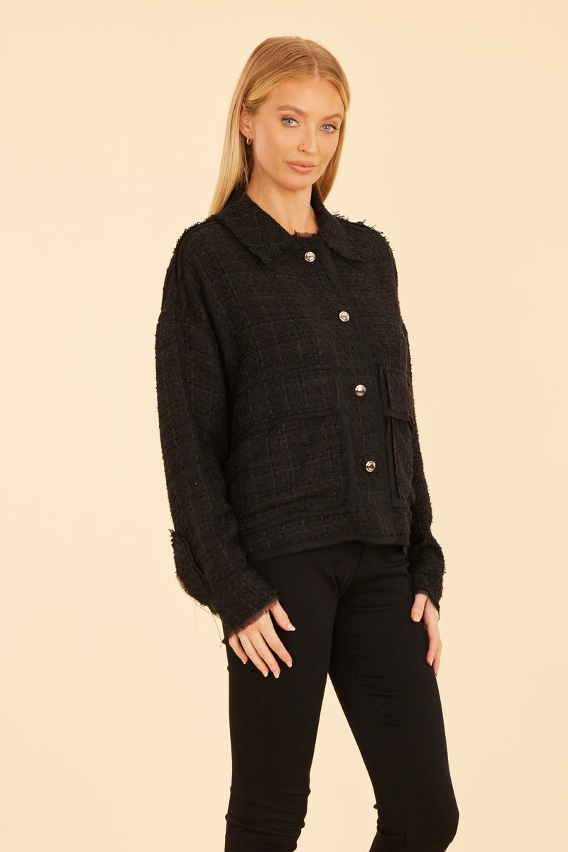 Black Tweed & Chiffon Jacket – Dolce Cabo