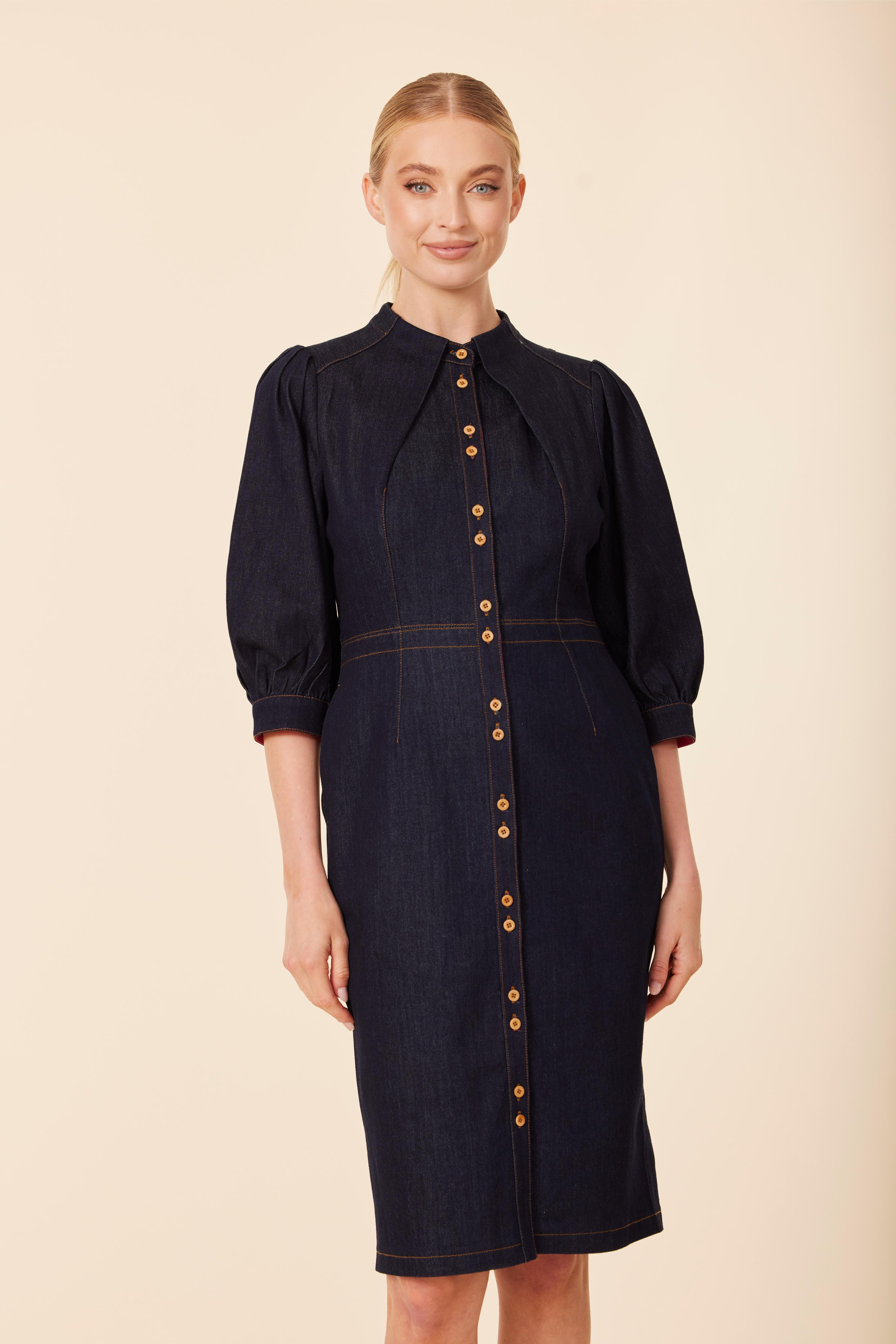 Denim Gold Button Dress Denim / M Denim Gold Button Dress Denim / M