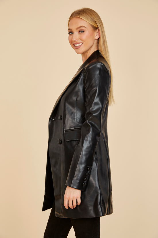 Long Faux Leather Blazer Coat