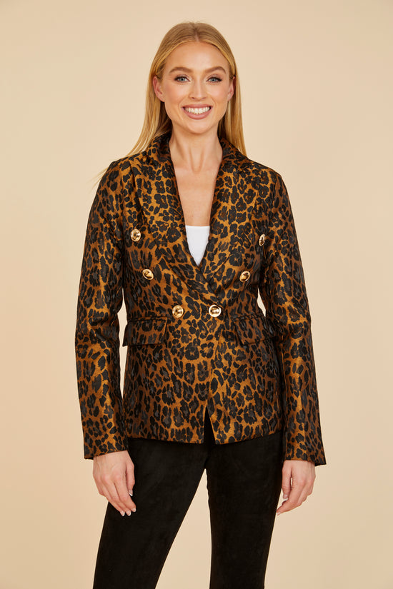 Double Breasted Leopard Print Blazer