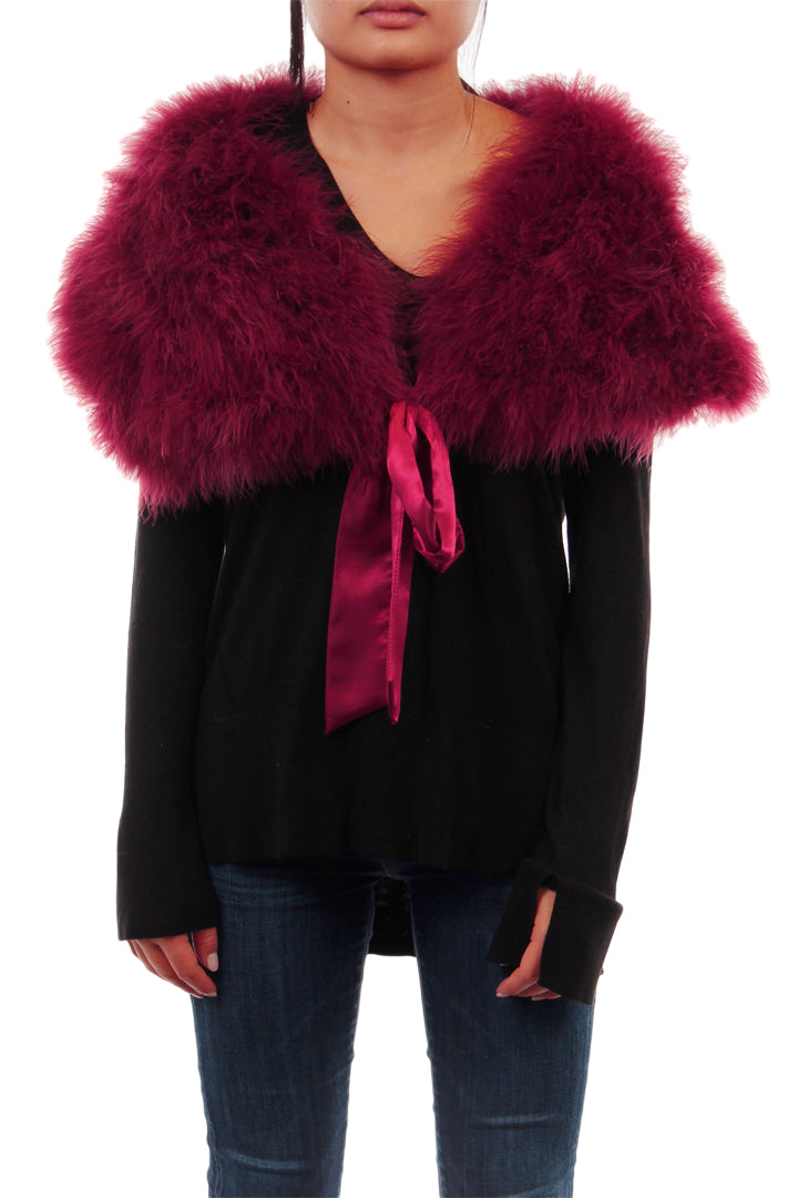 Feathered Wrap Scarf with satin bow tie, Wine, Dolce Cabo