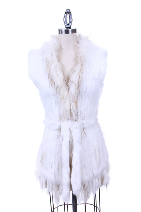 Belted Raccoon & Rabbit Fur Vest
