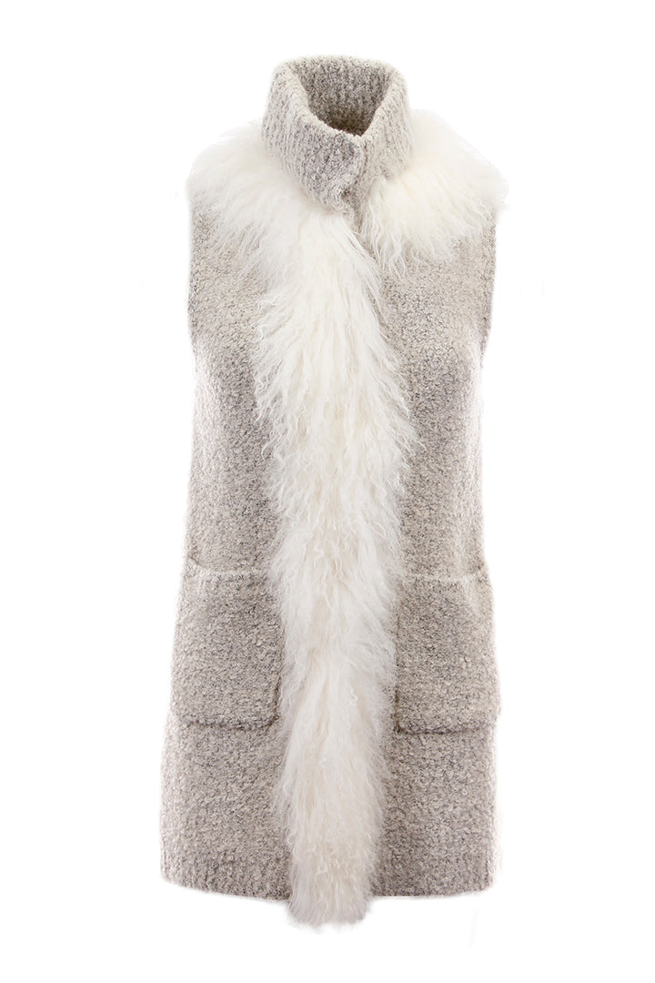 Knitted Mongolian Fur Vest Cream, Dolce Cabo