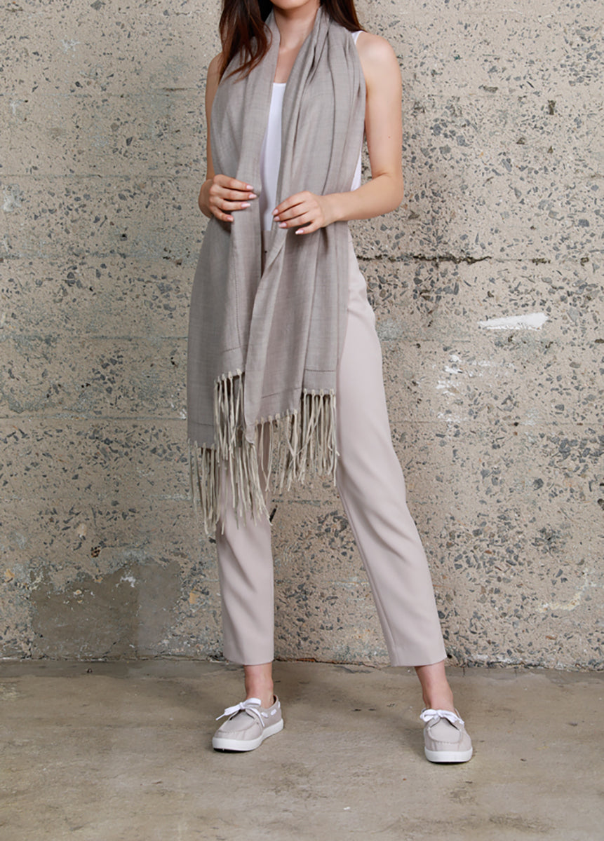 Silk wool  and Suede Fringe Wrap Scarf