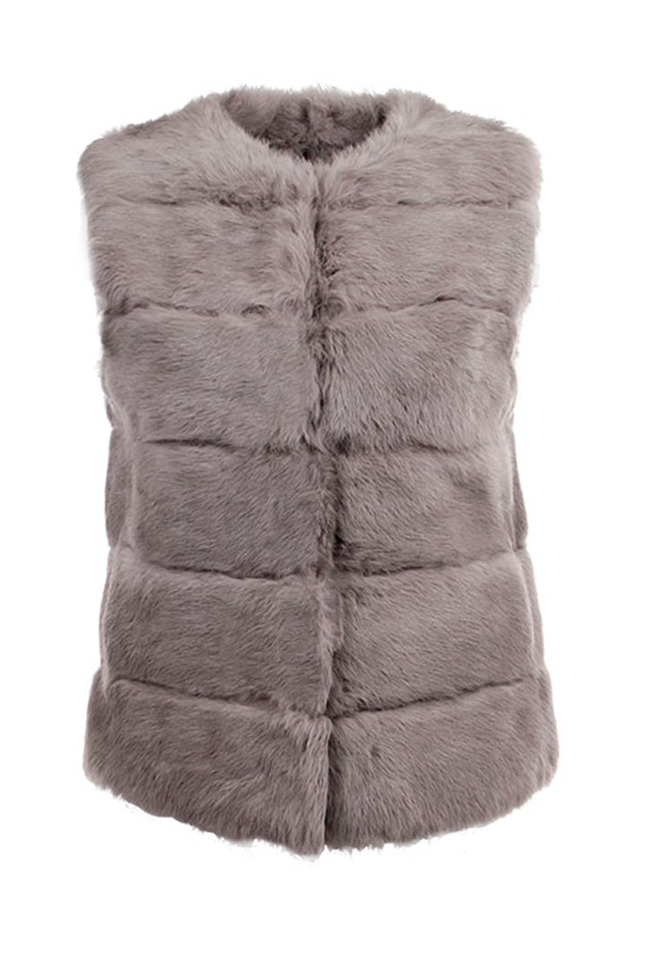 Rabbit Fur Panel Vest, Grey, Dolce Cabo