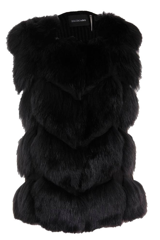 Natural Fur Vest with Knit Back,black