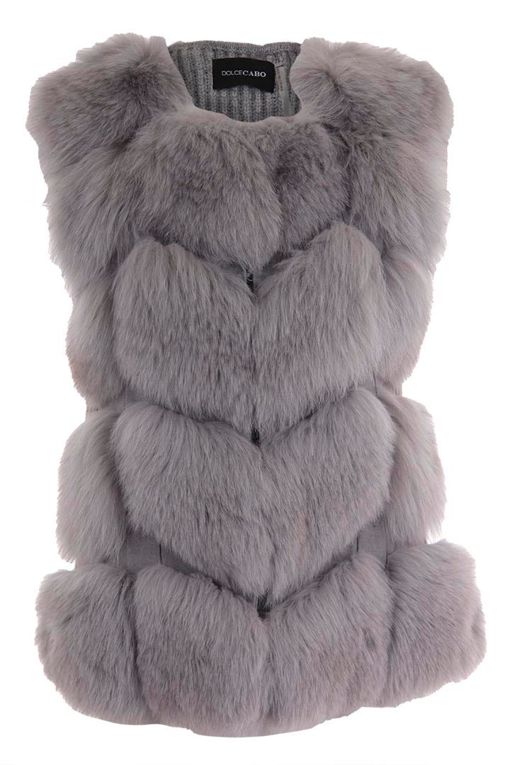 Natural Fur Vest with Knit Back, grey
