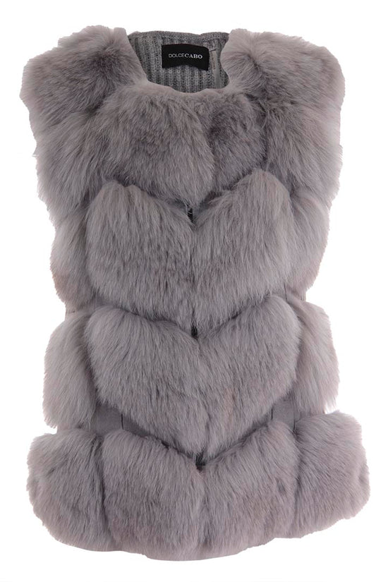 Natural Fur Vest with Knit Back, grey