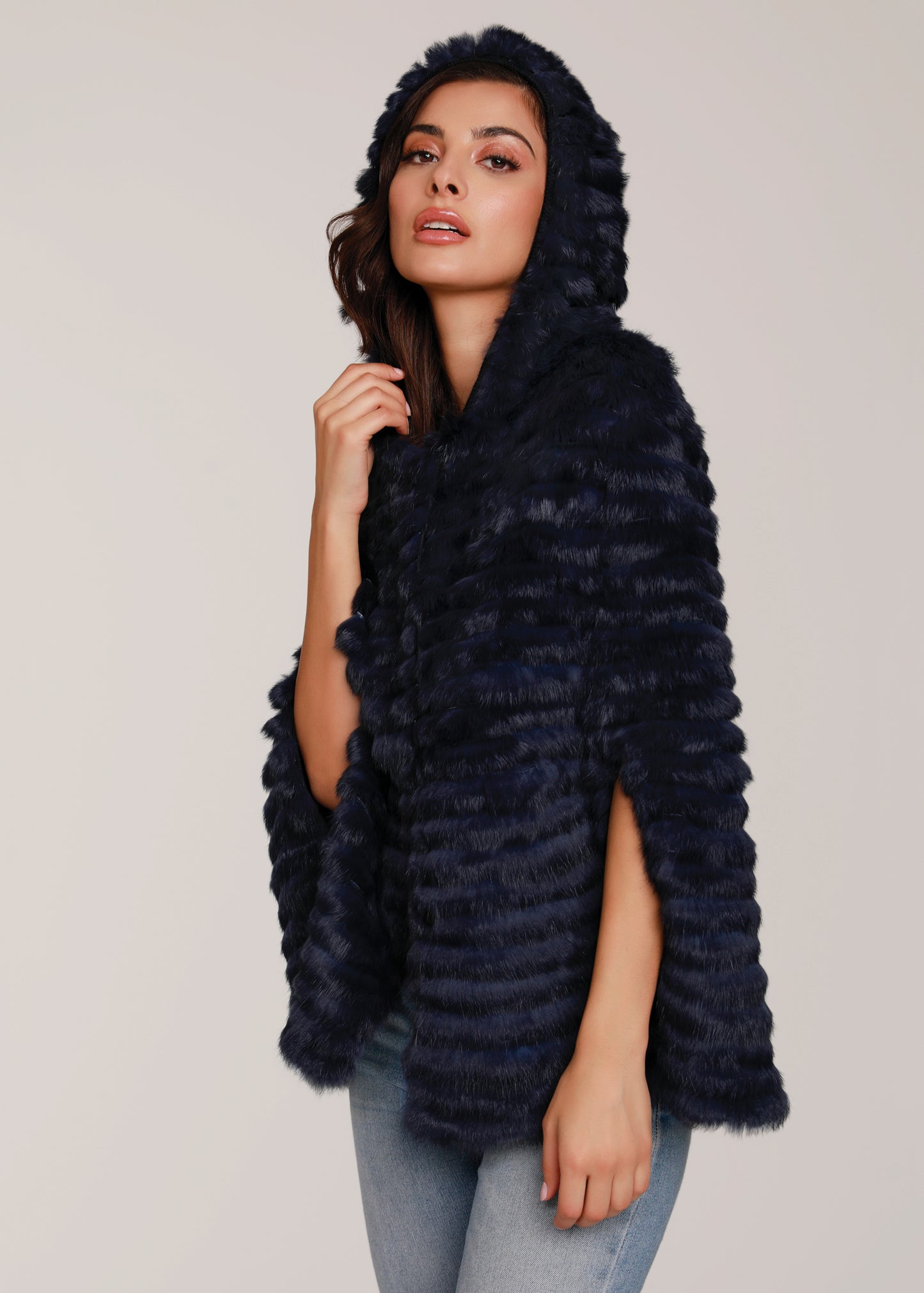 Hooded Natural  Fur Cape