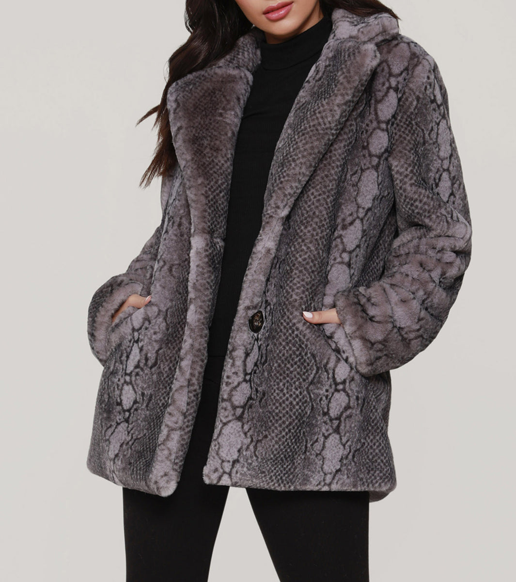 B02491 anukeアンヌーク EcofurOverCoat Angora Jacket with Rabbit Trim- Size M – VintageFurs