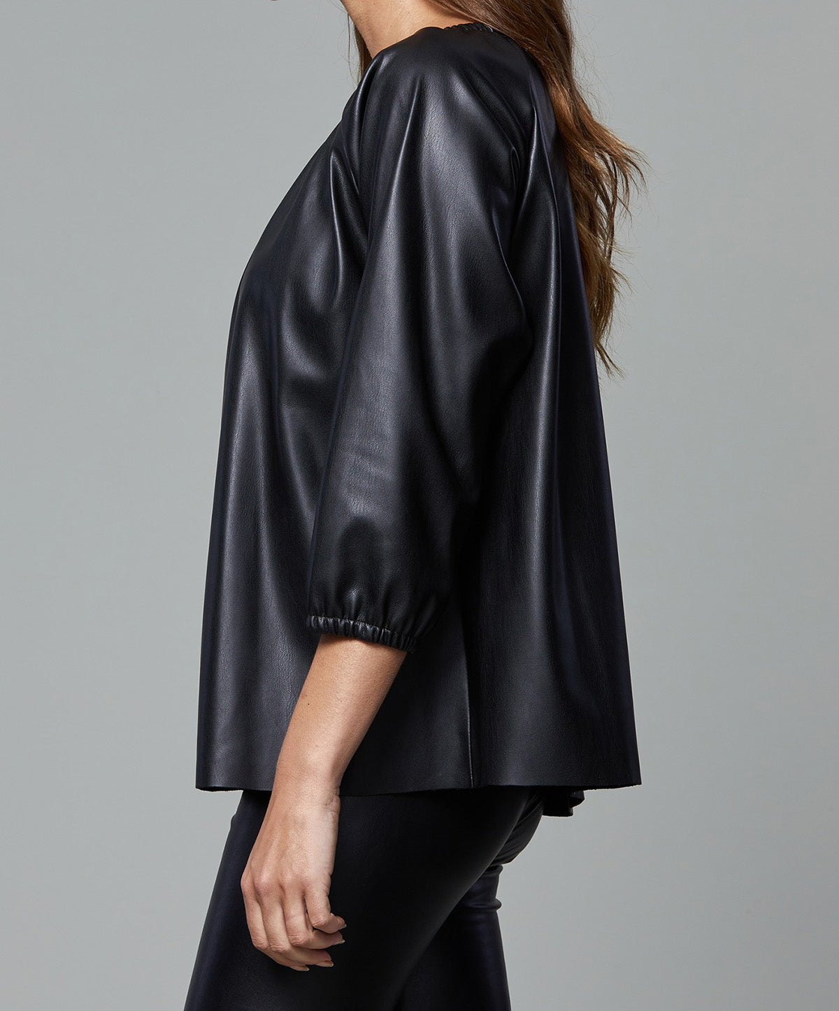 Faux Leather Puff Sleeve Top