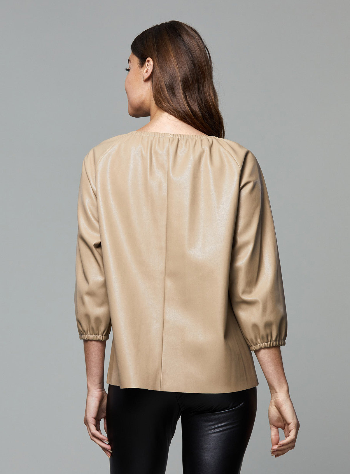 Faux Leather Puff Sleeve Top