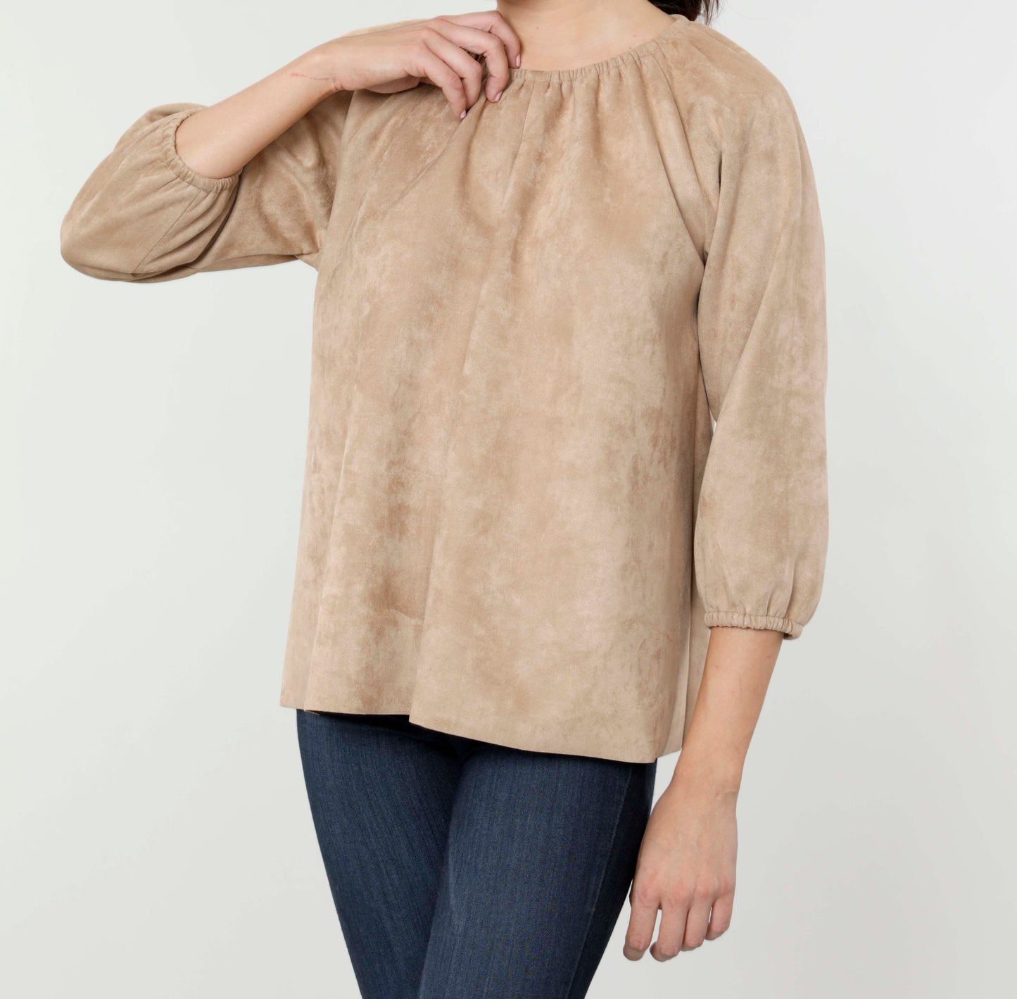 Faux Suede Top with Puff Sleeves