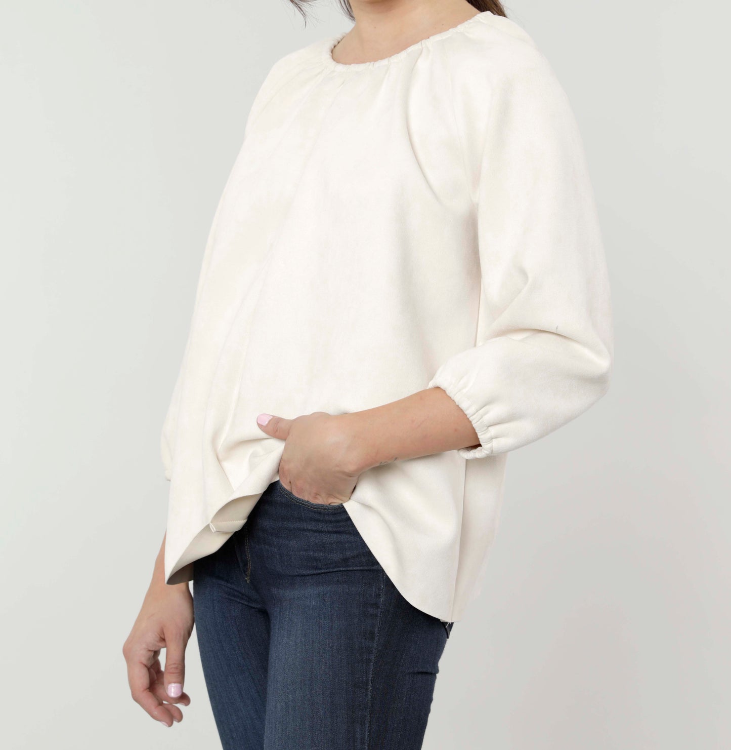Faux Suede Top with Puff Sleeves