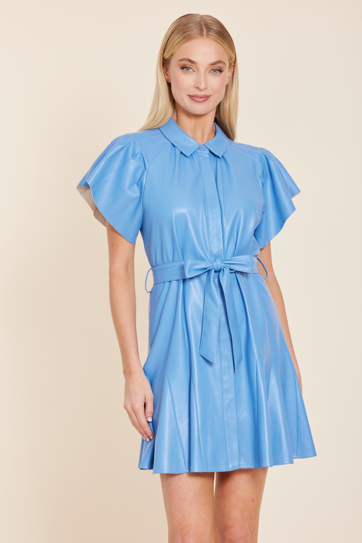 Faux Leather Dress with Flutter Sleeves – Dolce Cabo
