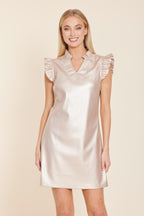 Faux Leather Flutter Sleeve Metallic Dress
