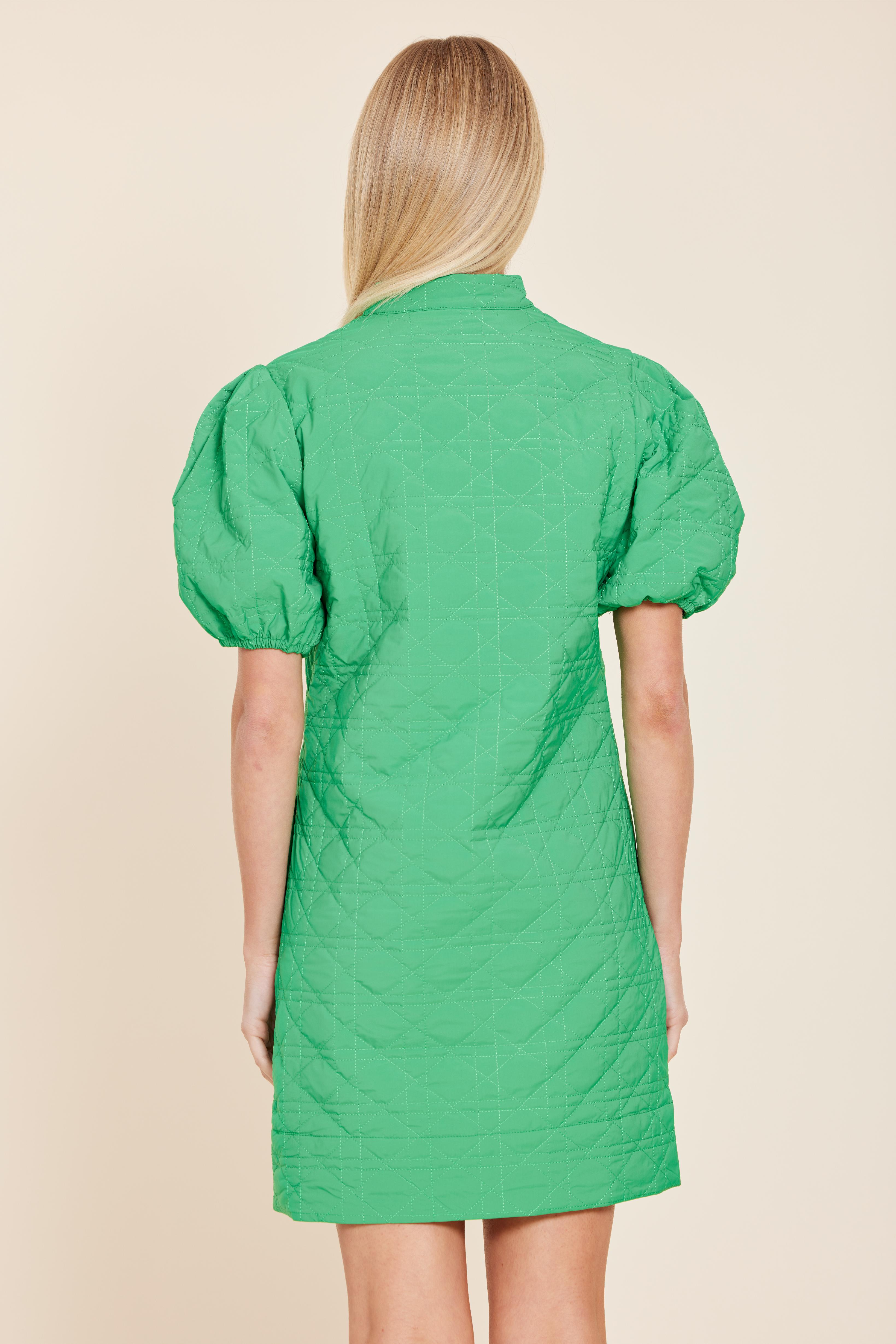 Nylon Quilted V-neck Dress