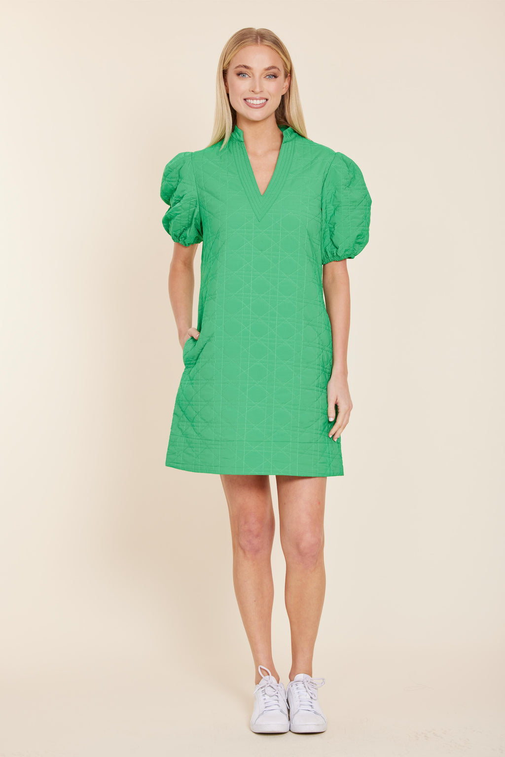Nylon Quilted V-neck Dress