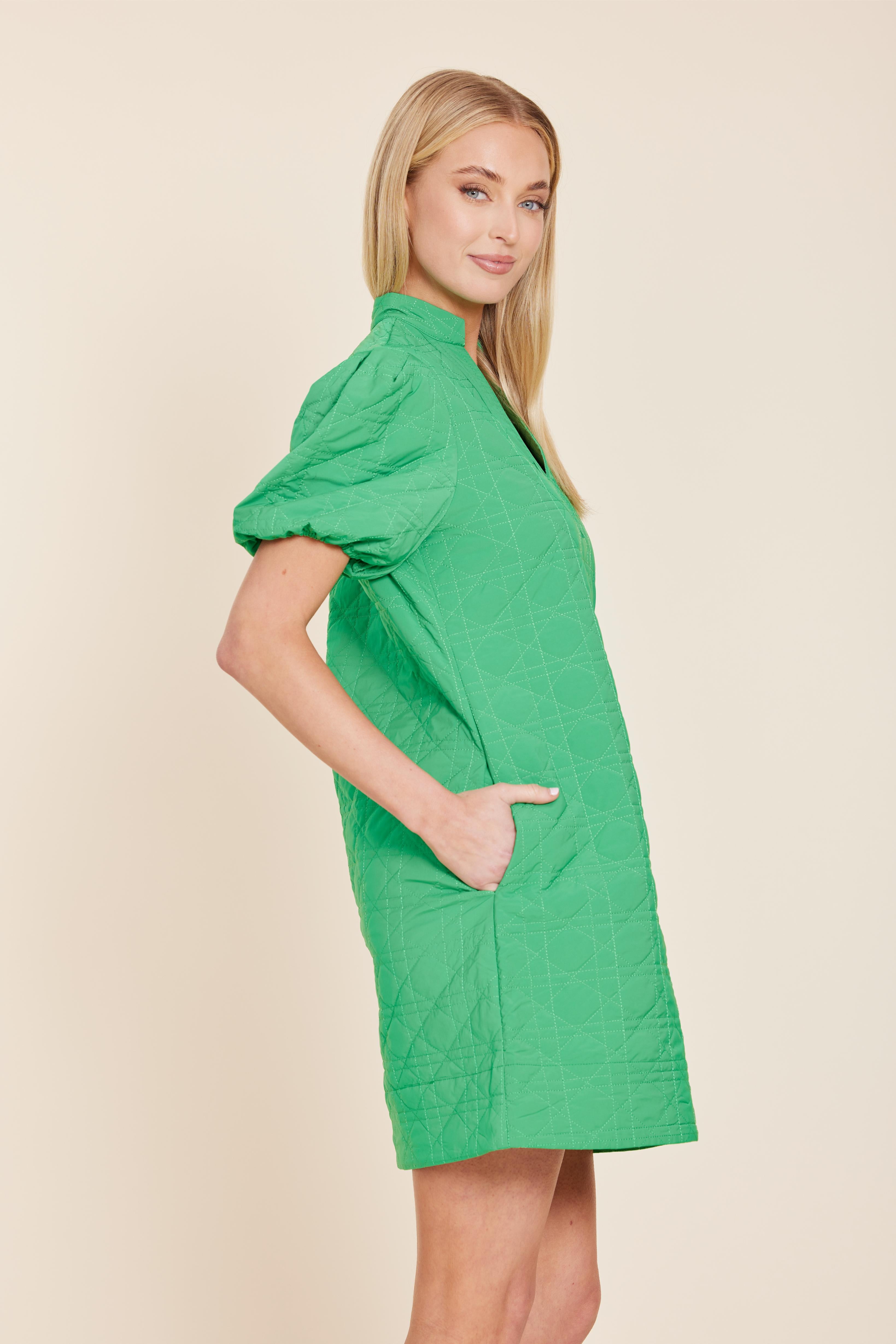 Nylon Quilted V-neck Dress