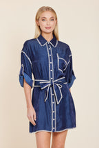 Whipstitch Belted Dress