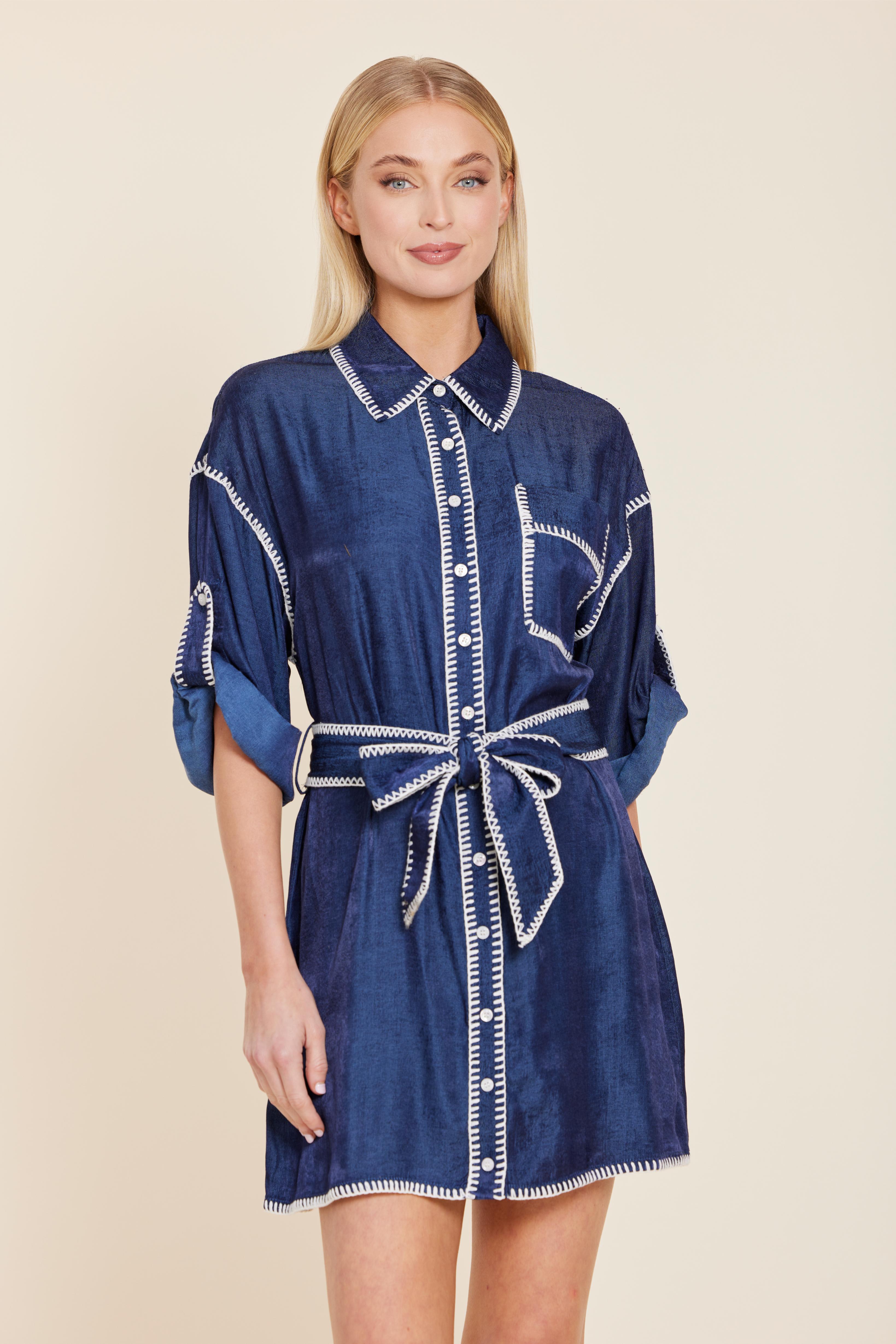 Whipstitch Belted Dress