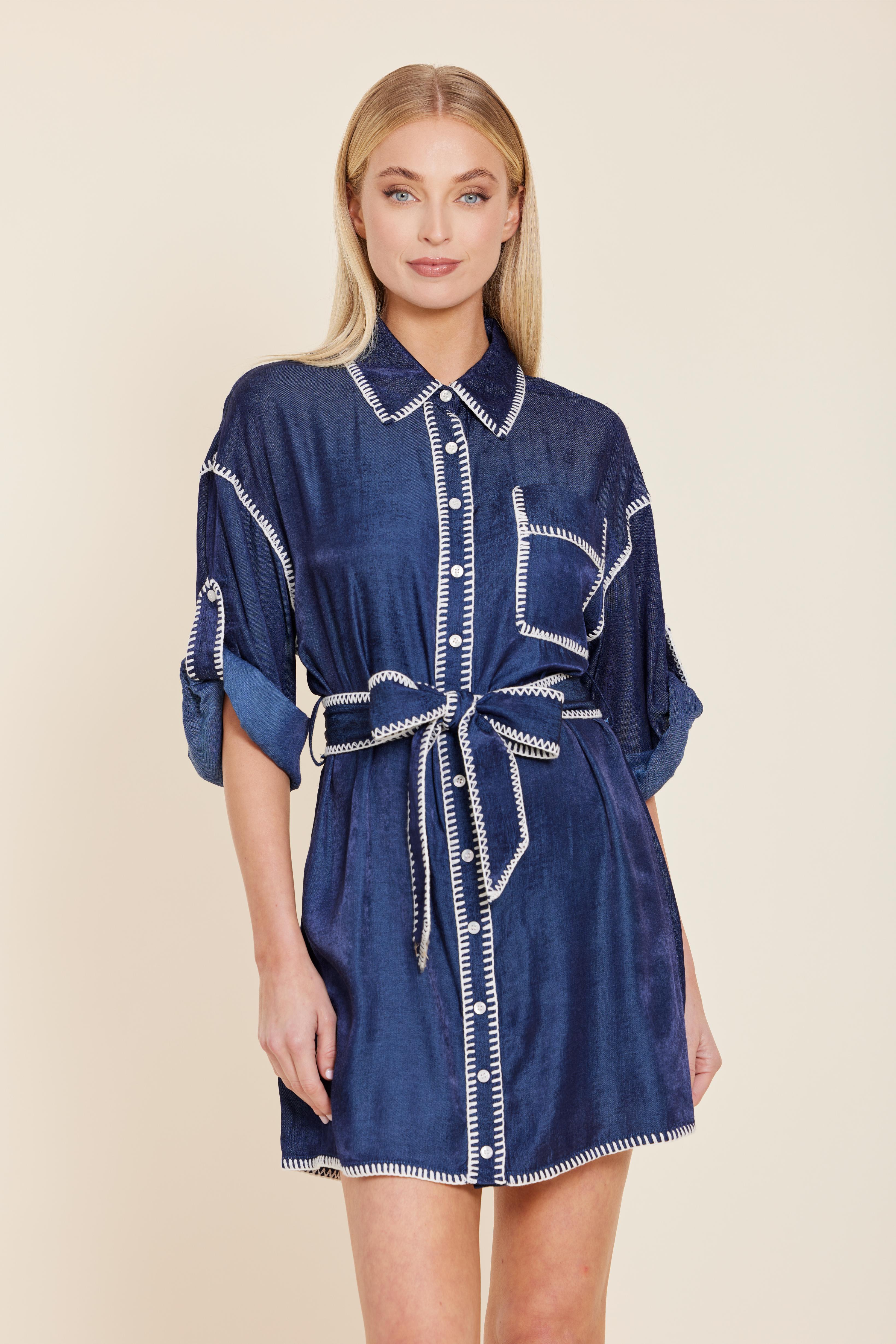 Whipstitch Belted Dress