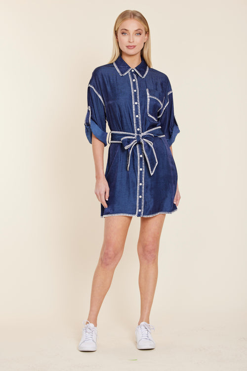 Whipstitch Belted Dress