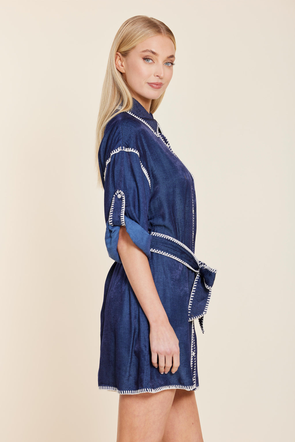 Whipstitch Belted Dress