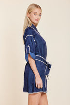 Whipstitch Belted Dress