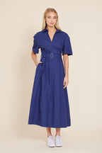 Poplin Belted Collar Midi Dress