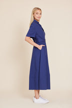 Poplin Belted Collar Midi Dress