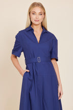 Poplin Belted Collar Midi Dress