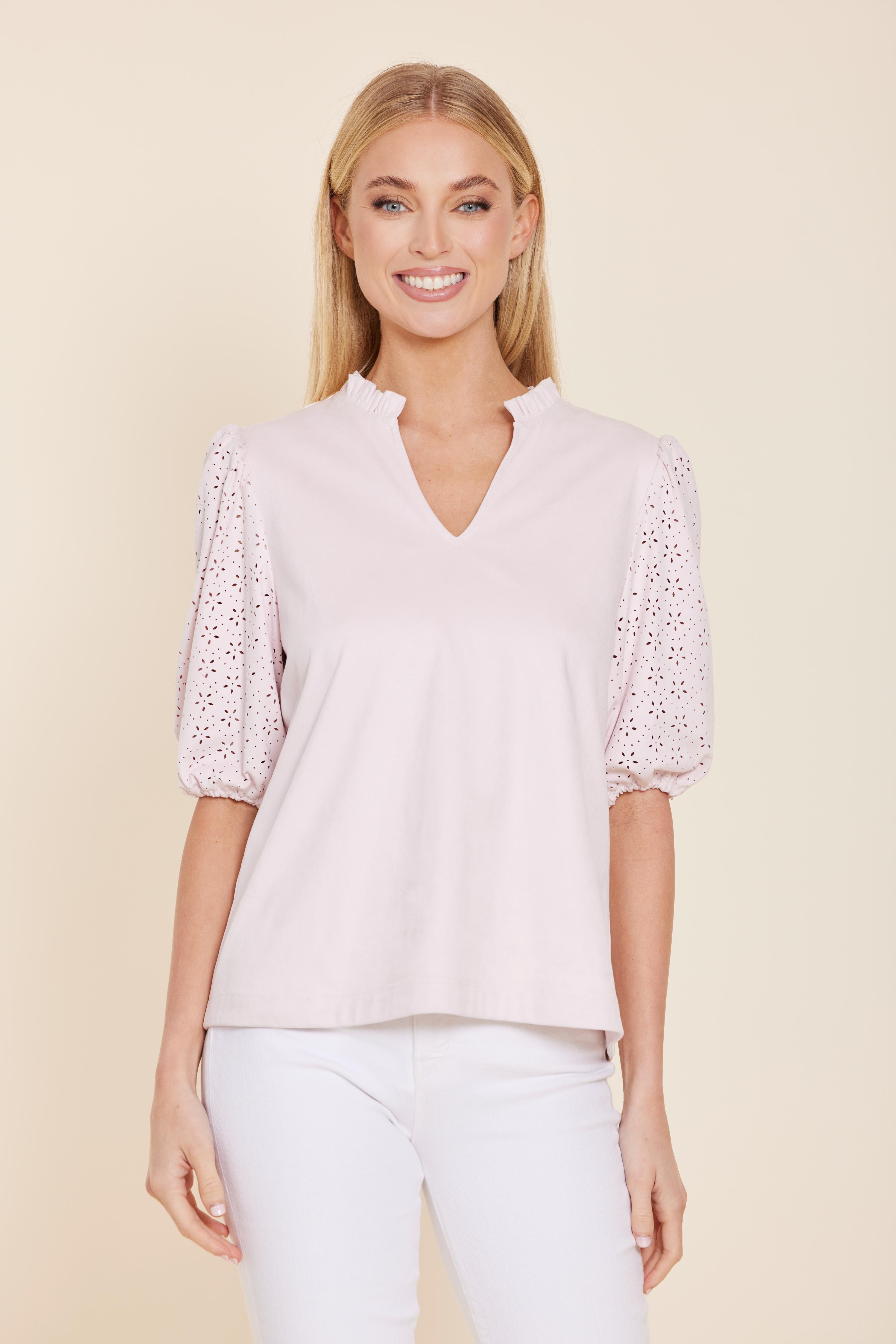 Light Faux Suede Eyelet Top
