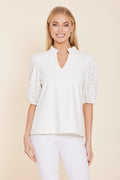 Light Faux Suede Eyelet Top